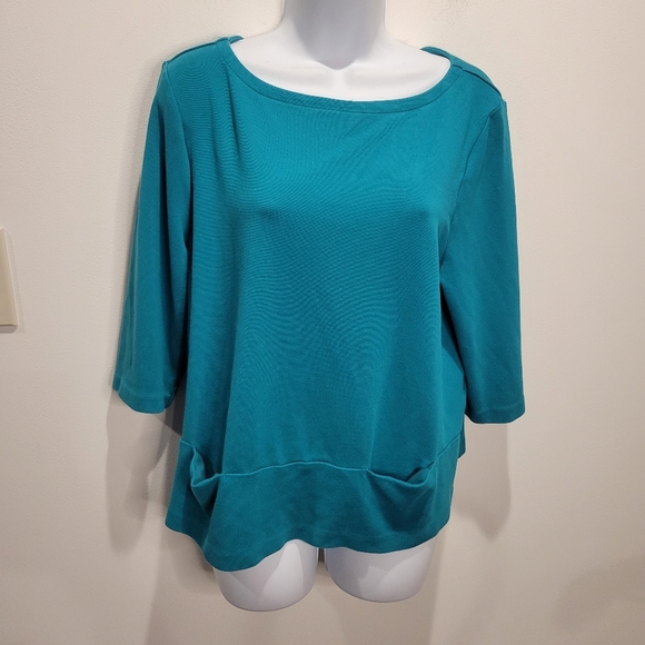 J Jill Size Lp Ponte Teal 3/4th Sleeves Pockets Top - Picture 1 of 6